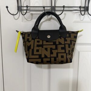 Longchamp Mini Bag in Black and Tan with Yellow Detail